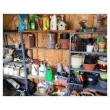 Metal shelves and gardening contents