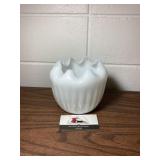 Milk glasss scalloped edge bowl vase