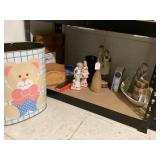 Metal trash can, danish plate, Knick knacks