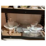 Milk glass and metal servers