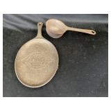 Cast iron Tabisco pan and cast iron ladle