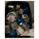 Tote of misc electrical, gang boxes