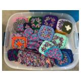Tote of crocheted items