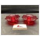 Fenton Red Lotus Candle Stick Holders