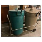 Trash cans on caddy