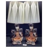 Mid century 3 baby owls chalkware/ plaster lamps