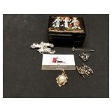 Inlaid jewelry box with shirt pins/ jewelry