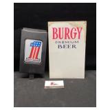 Harley Davidson and Burgy beer advertisers