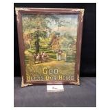 Vintage framed God Bless our Home