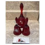 Hand painted red glass bell