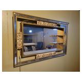 Lighted wall mirror and shelf