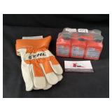 Stihl gloves and chainsaw engine oil