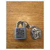 Vintage Eagle padlock and skull key chain