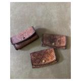 Hand tooled leather coin bags and key holder