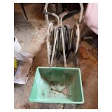 Garden hose reel and lawn spreader
