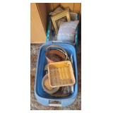 Totes of baskets and decor