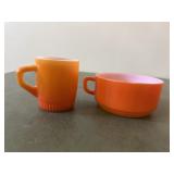 Fire King orange mug and soup bowl