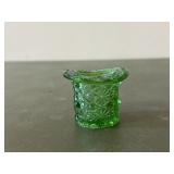 Vintage green glass top hat toothpick holder