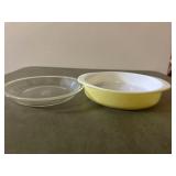 Pyrex pie plate and yellow server
