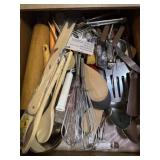 Wooden rolling pin and misc utensils