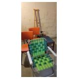 Chairs, flowers, wooden crutches, etc