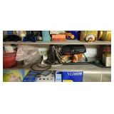 Shelf of vintage appliances & misc