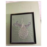 Hand embroidered peacock wall art