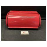 Red metal bread box
