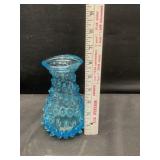 Blue glass hobnail vase