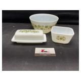 Pyrex Spring Blossom bowl, butter dish and