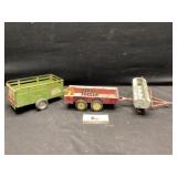 Vintage toys, manure spreader, trailer and grain