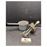 Enamel pan and vintage mixer