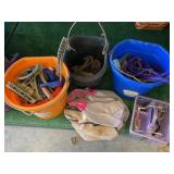 Buckets of Halters, Lead Ropes, Fly Masks, Bits