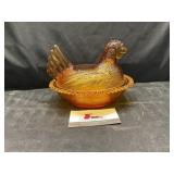 Amber Glass Hen on A Nest
