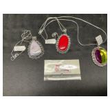 Necklace Pendants, Dendrite, Red Coral, Ametrine