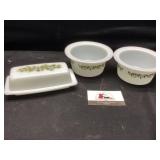 Pyrex Butter tubs and dish