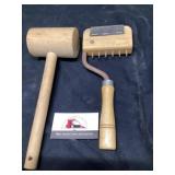 Upholstery stretcher and wooden mallet