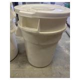 2 white BRUTE trash cans