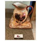 Rooster pitcher and platter, decor