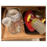 Pyrex measuring cup , Tupperware,  food storage