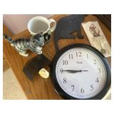 Clock, cat decor, misc