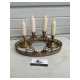 Brass Candle Sticks  and Vanity Tray