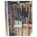 Rake, shovel, chain, wall contents