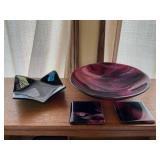 Purple swirl bowl and coasters