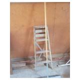 Wooden step Ladder & broom