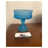 Frosted blue satin kings crown footed bowl