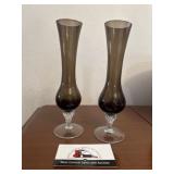 Brown glass footed bud vases