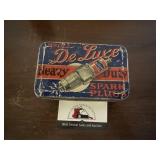 Vintage metal De Luxe Spark Plug container