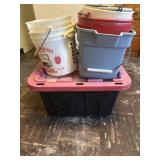 Empty tote and buckets