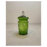 Green glass thumbprint candy dish